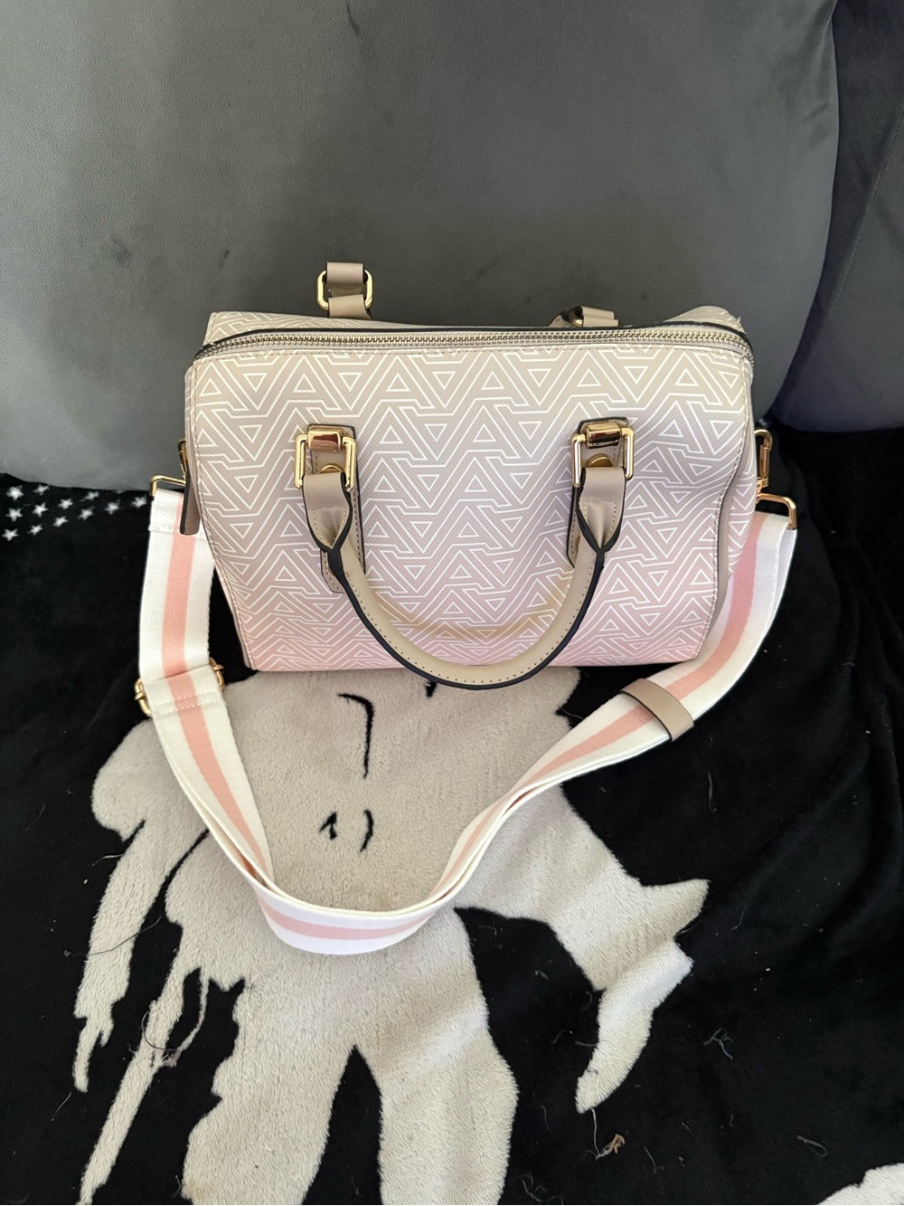 Aldo Chic Pink Patterned Dome Satchel with Striped Strap
